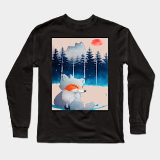 vintage a fox in the wild fox in the wilderness, mountain landscape Long Sleeve T-Shirt